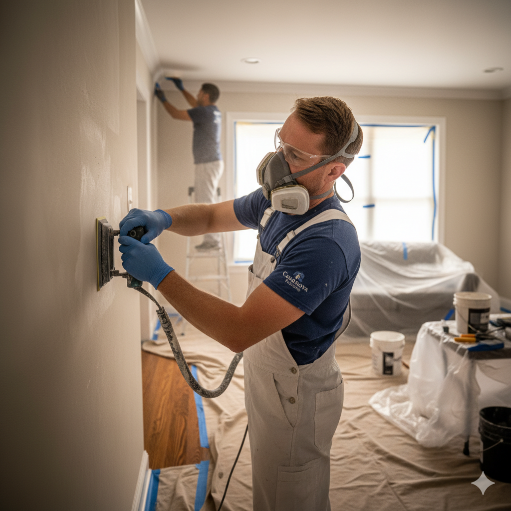 Painter-sanding-wall-surface-preparation-residential-repaint